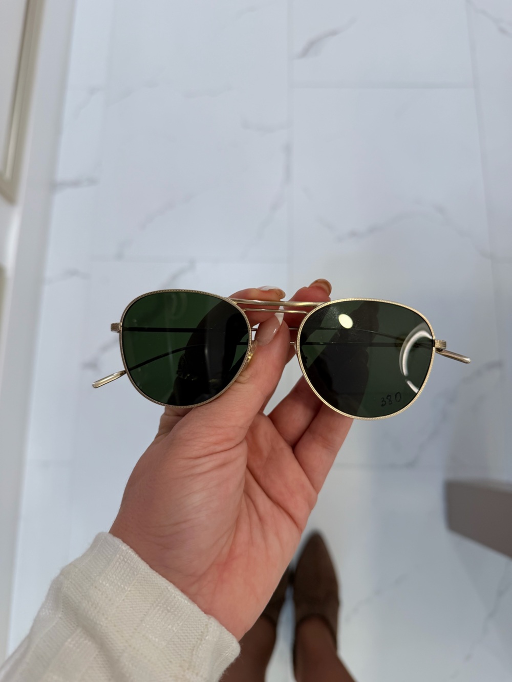 Oliver Peoples Gold Frame Sunglasses with Dark Green Lenses